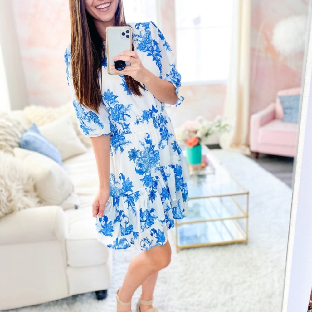 Blue & white Chinoiserie print Dress